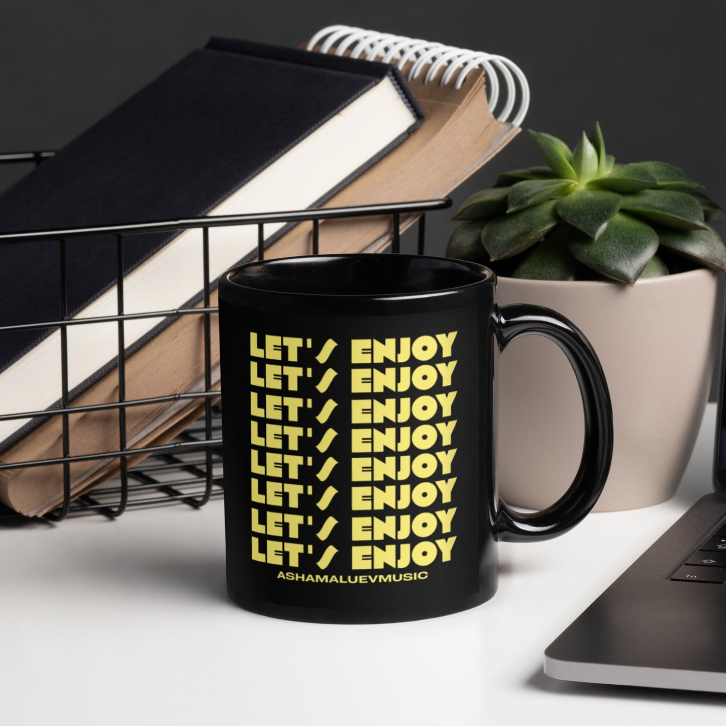 Let's Enjoy Black Glossy Mug