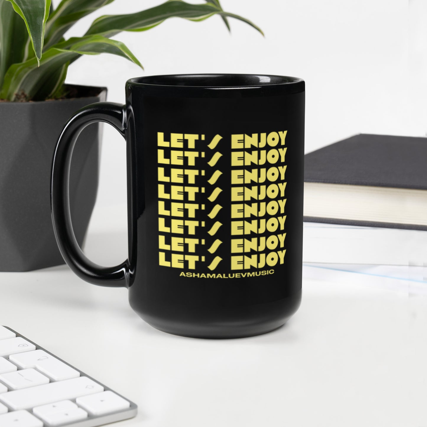 Let's Enjoy Black Glossy Mug