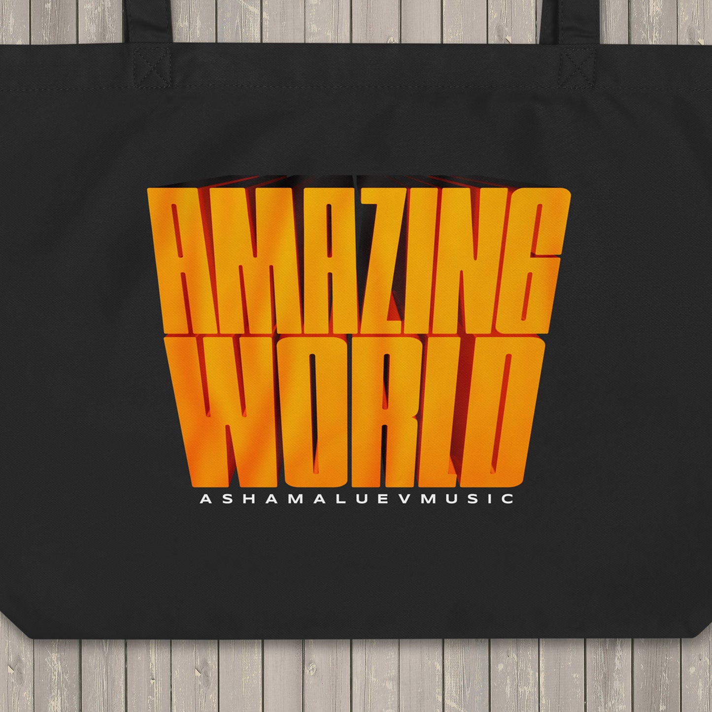 Amazing World Black Large Organic Tote Bag
