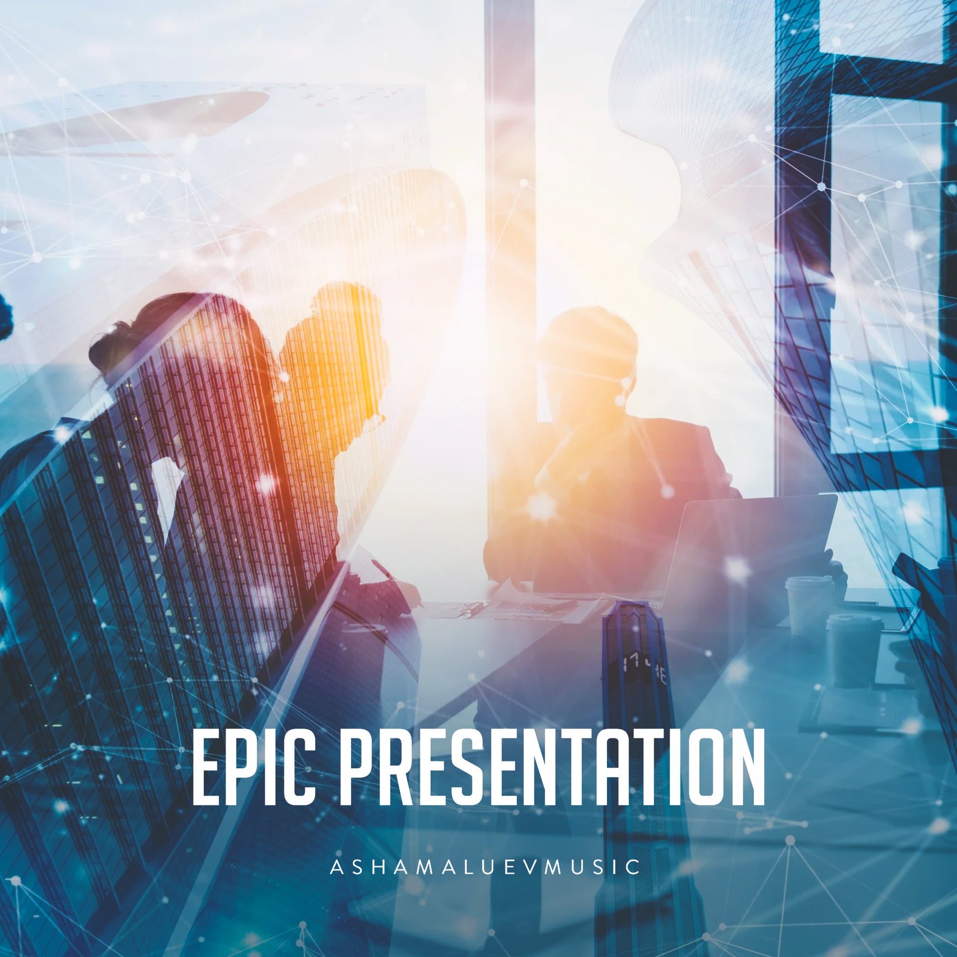 Cover art of the music track 'Epic Presentation' by AShamaluevMusic, which shows the presentation with cityscape and abstract design.