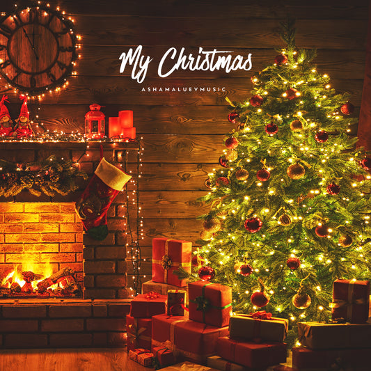 Cover art of the music track 'My Christmas' by AShamaluevMusic, which shows the decorative Christmas scene with a tree, presents, and fireplace.
