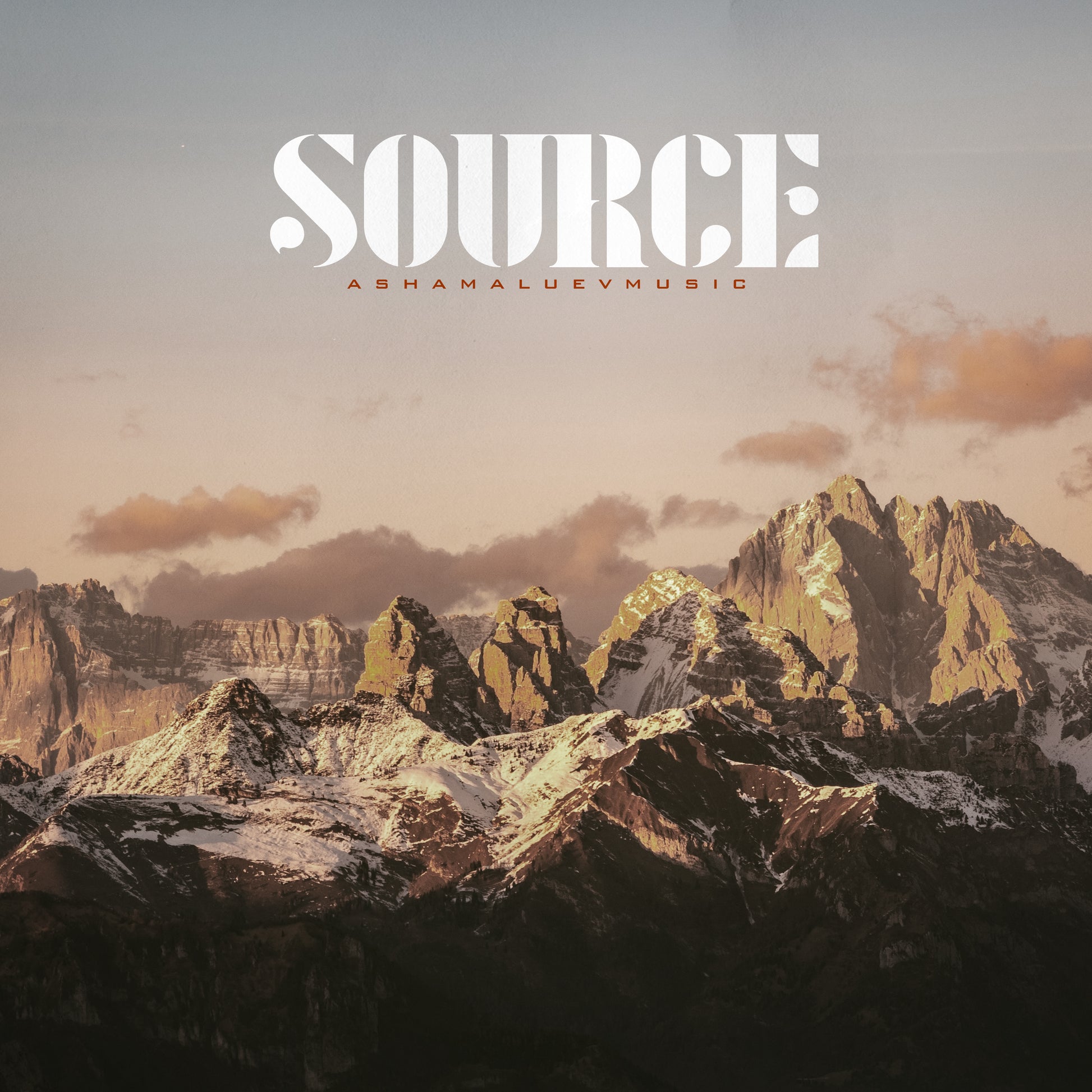Cover art of the music track 'Source' by AShamaluevMusic, which shows the mountain landscape.