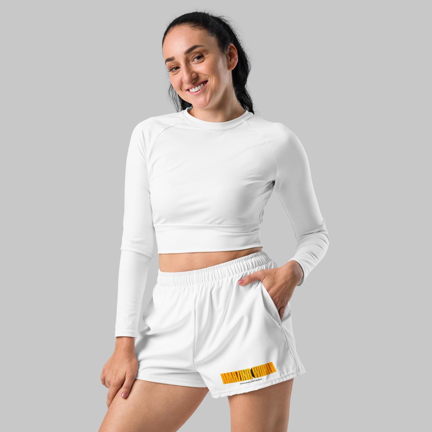 White Unisex Athletic Shorts 'Amazing World'