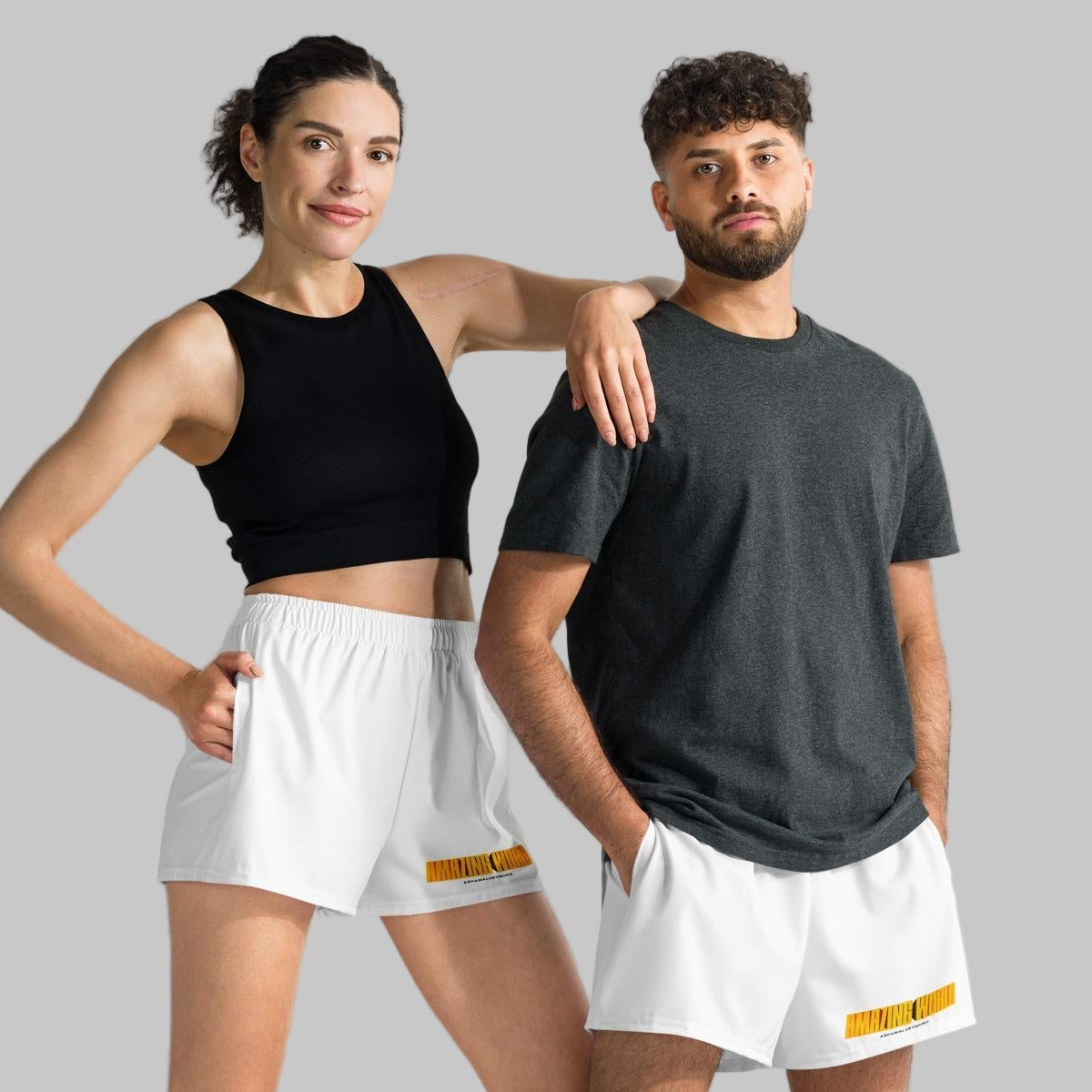White Unisex Athletic Shorts 'Amazing World'