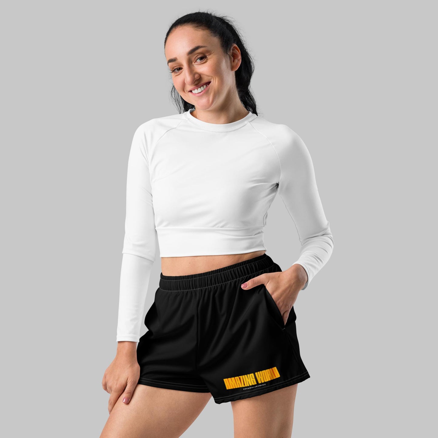 Black Unisex Athletic Shorts 'Amazing World'