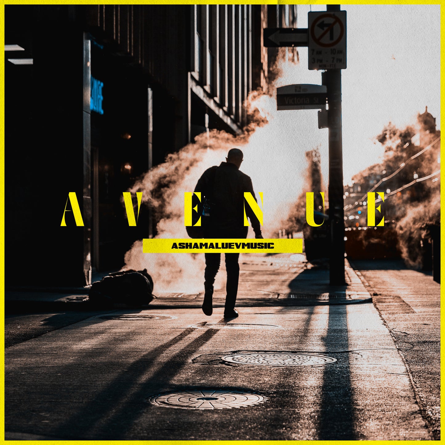 Cover art of the music track 'Avenue' by AShamaluevMusic, which shows the person walking on a city street