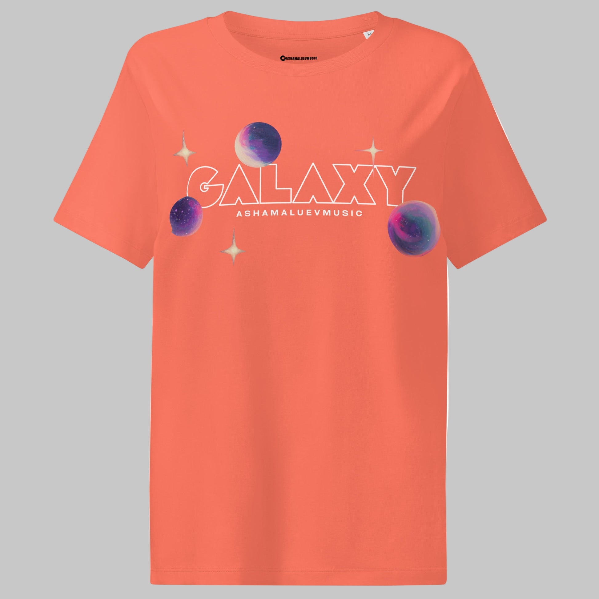 Fiesta t-shirt with a 'Galaxy' design and AShamaluevMusic logo on a grey background