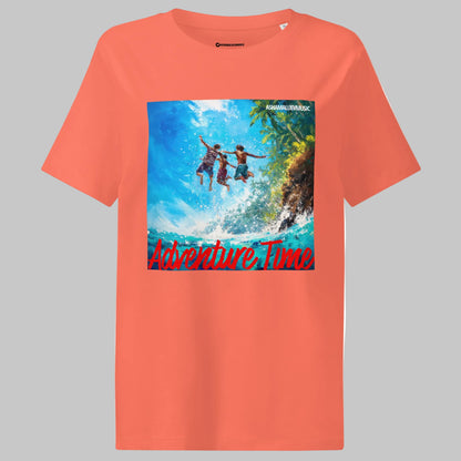 Fiesta women's short sleeve t-shirt with 'Adventure Time' graphic and 'AShamaluevMusic' text on a gray background