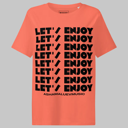 fiesta t-shirt with 'LET'S ENJOY' text and Ashamaluevmusic branding on a gray background