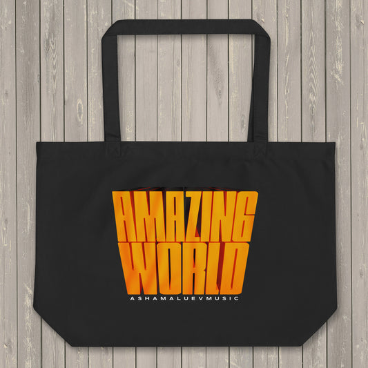 Black Large Organic Tote Bag "Amazing World"